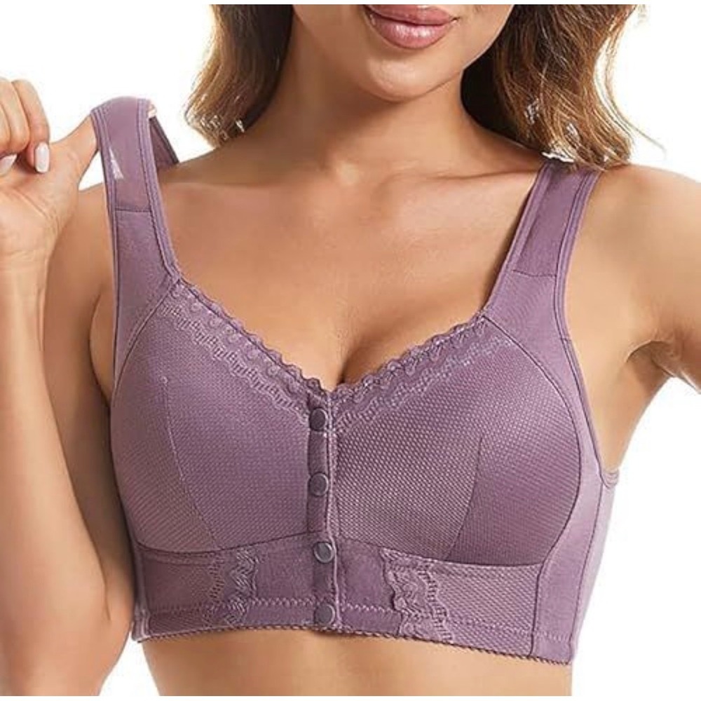 NIB Purple Front Closure‎ Bra Wireless Breathable Senior Post Surgery Purple 48D